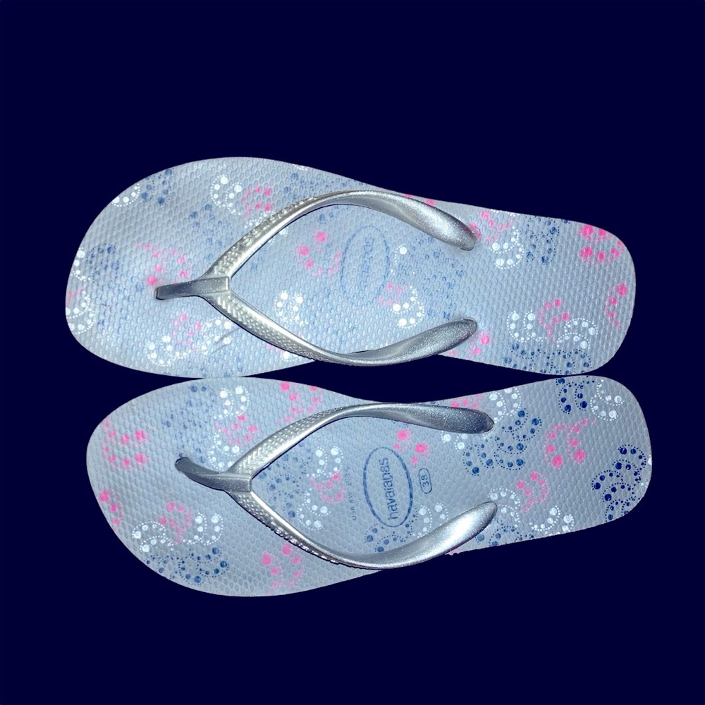 Havaianas Silver &!Pink Women's High Platform Wedgies Sandals. Size 8.